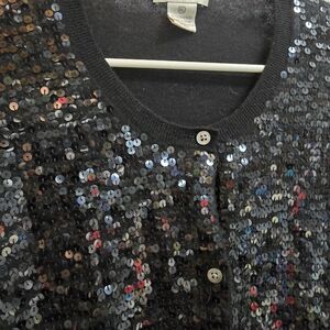 Neiman Marcus Black Sequin/cashmere Cardigan